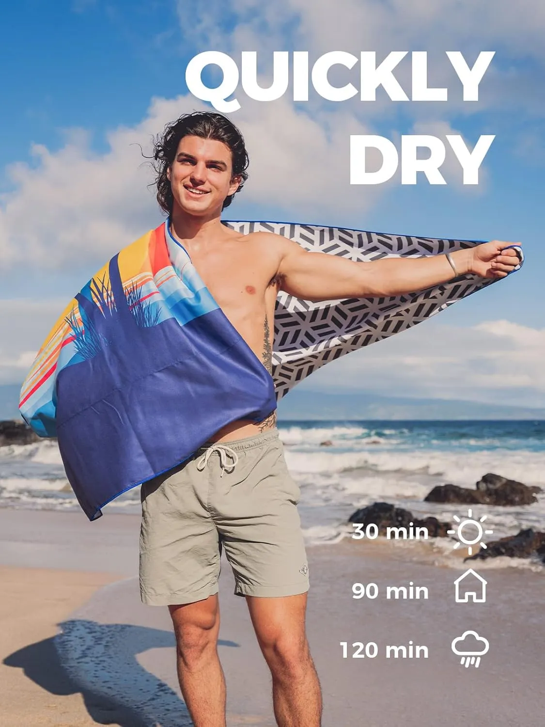 OCOOPA Microfiber Beach Towel Fast Drying, Extra Large 71" x 32" Sand Free Beach Towel Super Lightweight Towels for Swimming Pool, Camping, Picnic, Yoga Gym Sports