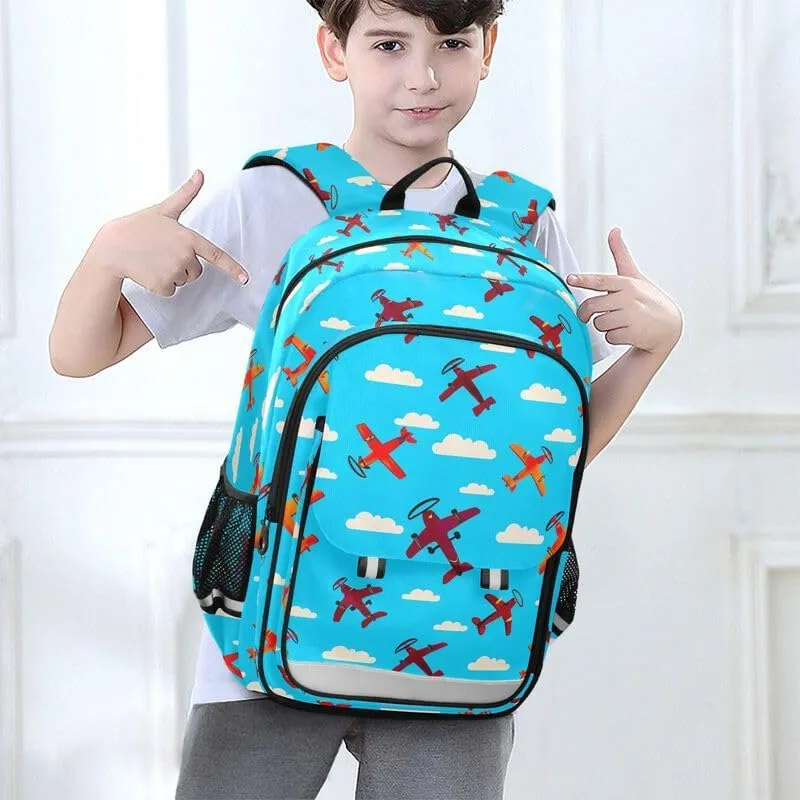 ODAWA Colorful Airplanes Blue Bagpacks Bookbags with Adjustable Padded Straps Girls Boys Backpack, 17 Inch
