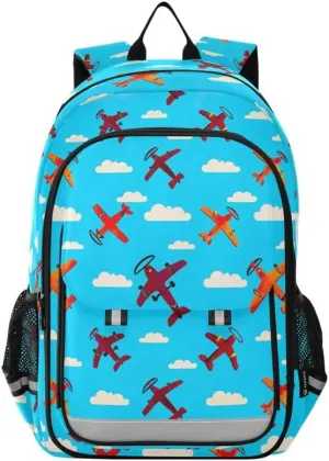 ODAWA Colorful Airplanes Blue Bagpacks Bookbags with Adjustable Padded Straps Girls Boys Backpack, 17 Inch