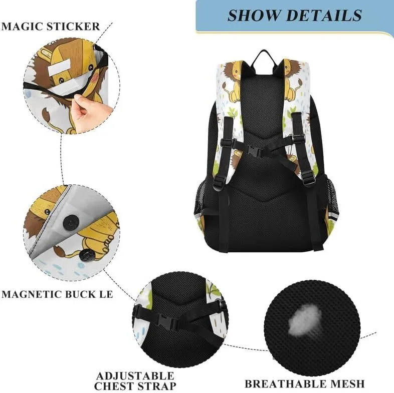 ODAWA Cute Cartoon Lions Bagpacks Elementary School Bag Girls Boys Backpack, 17 Inch