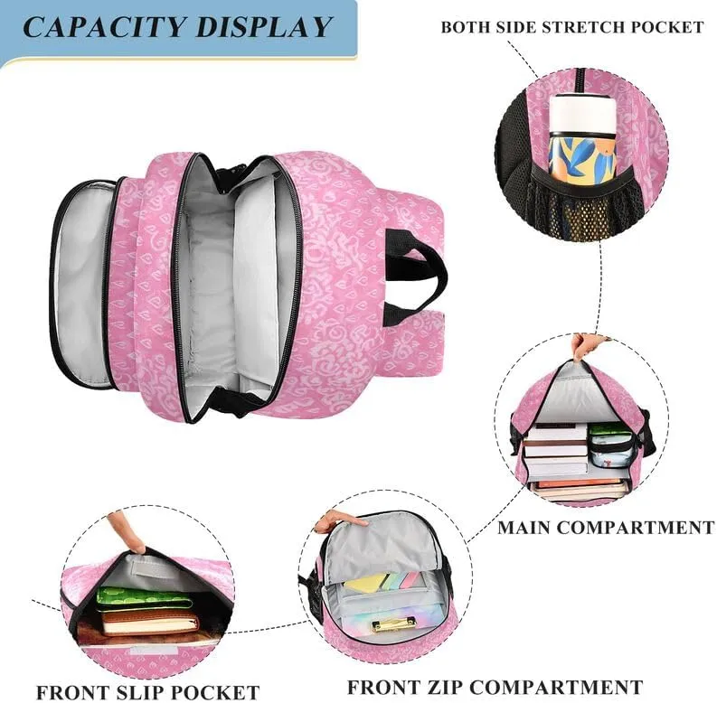 ODAWA Hearts Circles Backpack for Students Sturdy Durable Travel Gifts Presents Kids Backpack Ages 6-12