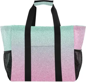 ODAWA Reusable Washable Beach Bag Tote for Women, Reusable Foldable Tote for Travel, Turquoise Pink Gradient