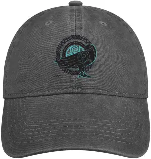 Odin Ravens Baseball Cap, Unisex Nordic Myth Viking Crow Print Sports Hat Trucker Cap, Sun Hat for Tennis Golf Travel,Dark Gray