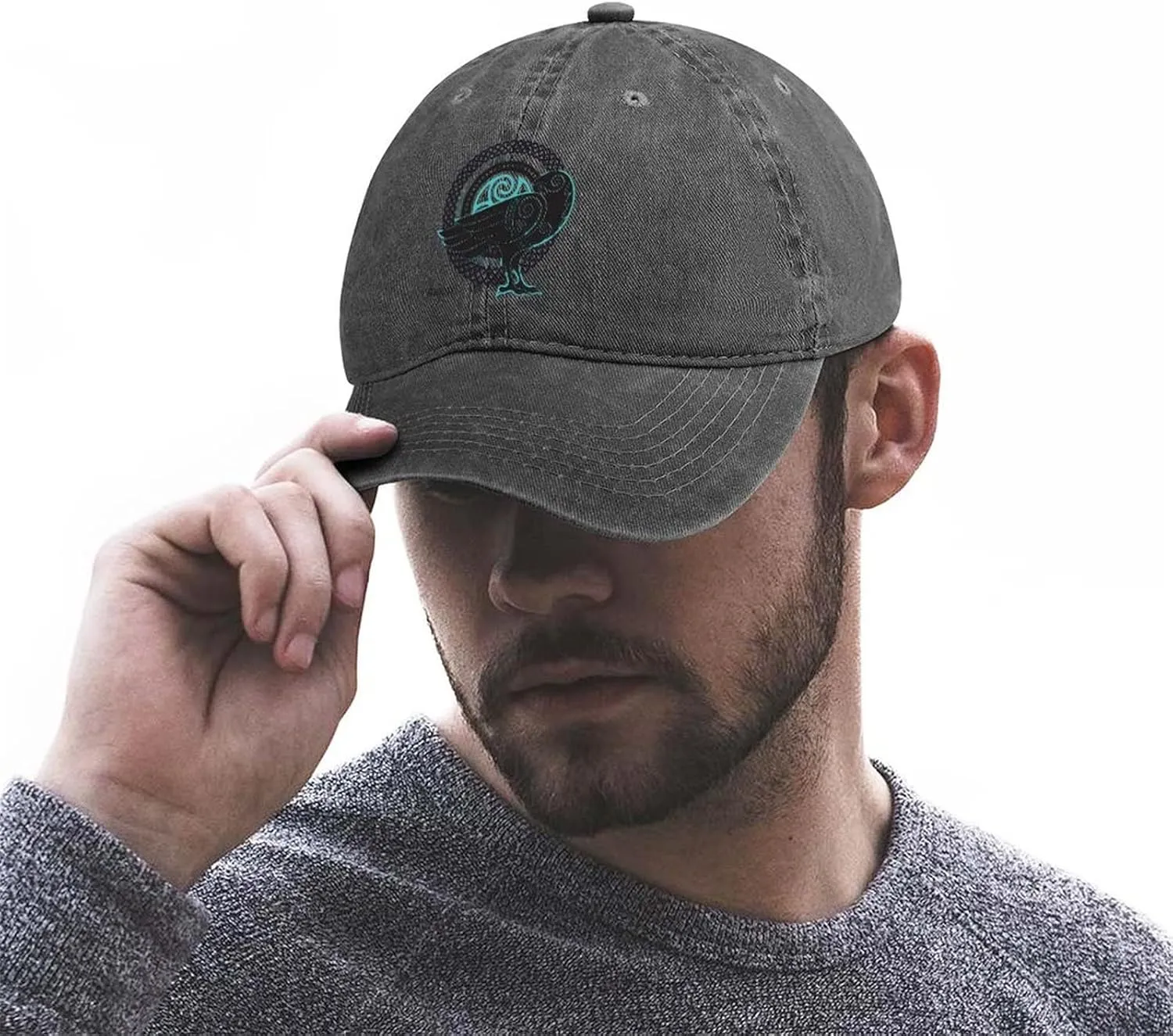 Odin Ravens Baseball Cap, Unisex Nordic Myth Viking Crow Print Sports Hat Trucker Cap, Sun Hat for Tennis Golf Travel,Dark Gray