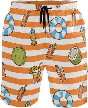 Orange White Stripes Summer Juice Plus Size Board Shorts Stretch Board Shorts Swim Trunks 8”/ 9” Long Beach XXL