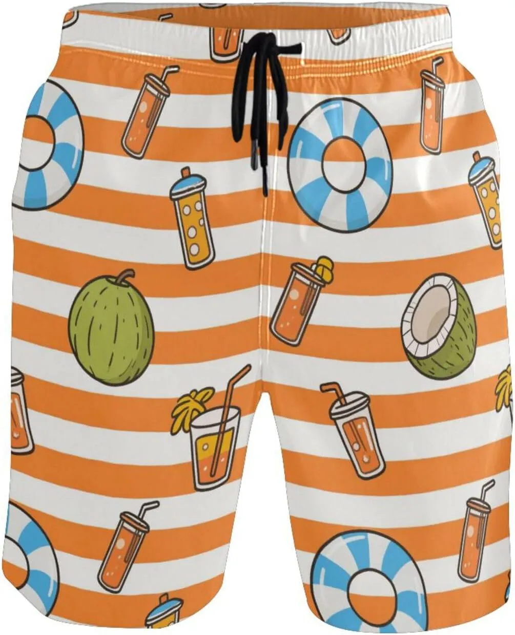 Orange White Stripes Summer Juice Plus Size Board Shorts Stretch Board Shorts Swim Trunks 8”/ 9” Long Beach XXL