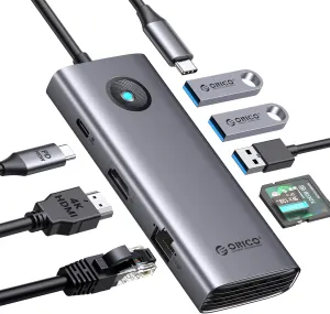 ORICO USB C Docking Station,8 in 1 USB C Dongle with HDMI 4K PD100W 3*USB3.0 Ethernet SD/TF, USB C Hub Multiport Adapter for MacBook/Dell/HP/Surface/Lenovo Grey