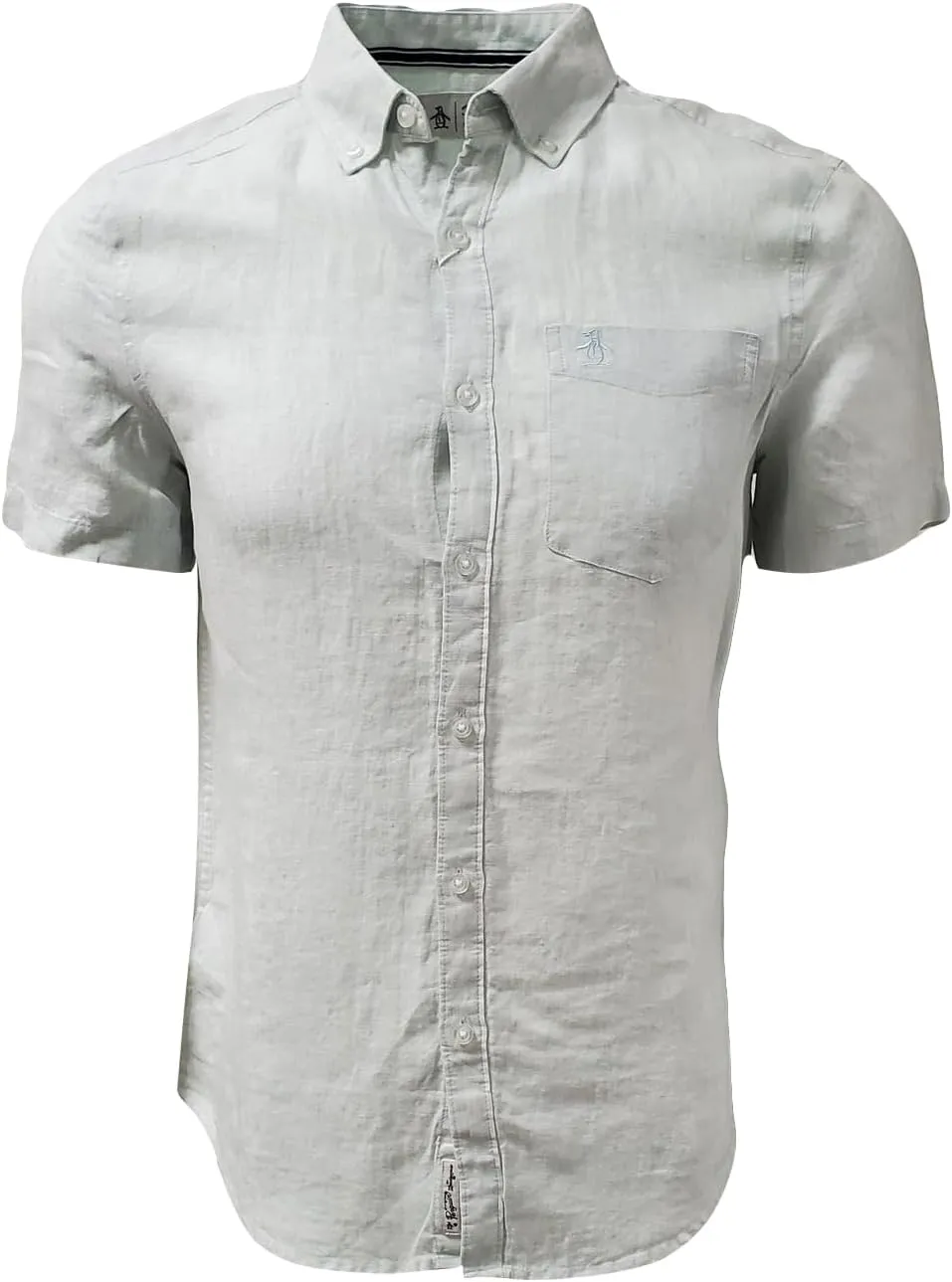 Original Penguin Men's 100% Linen Short Sleeve Button-Down Shirt (US, Alpha, Small, Regular, Regular, Ballad Blue)