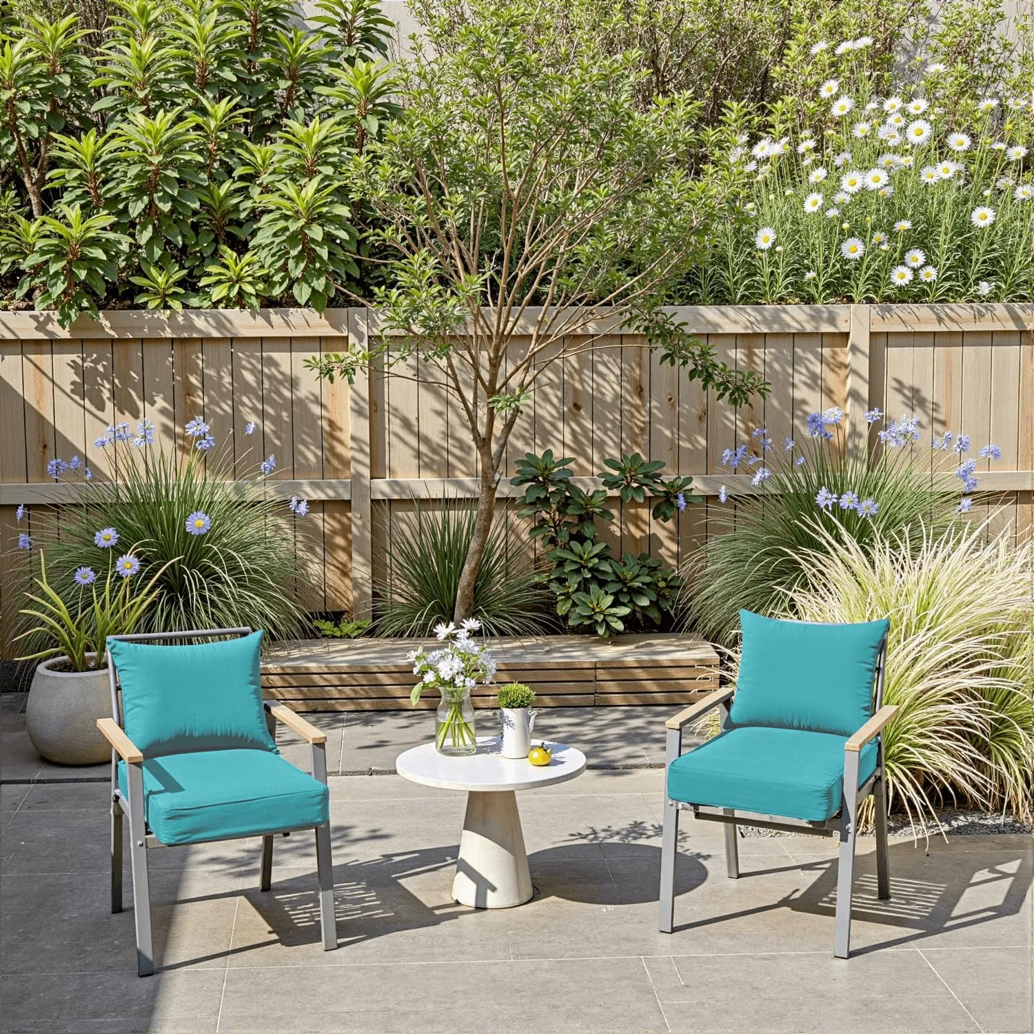Outdoor Chair Cushions 24 x 24 x 4 Inch, Waterproof & Fade Resistant Patio Seat Cushion for Furniture with Handle and Ties, Thick Seating Pads for Outside Sofa Couch Set of 2, Teal