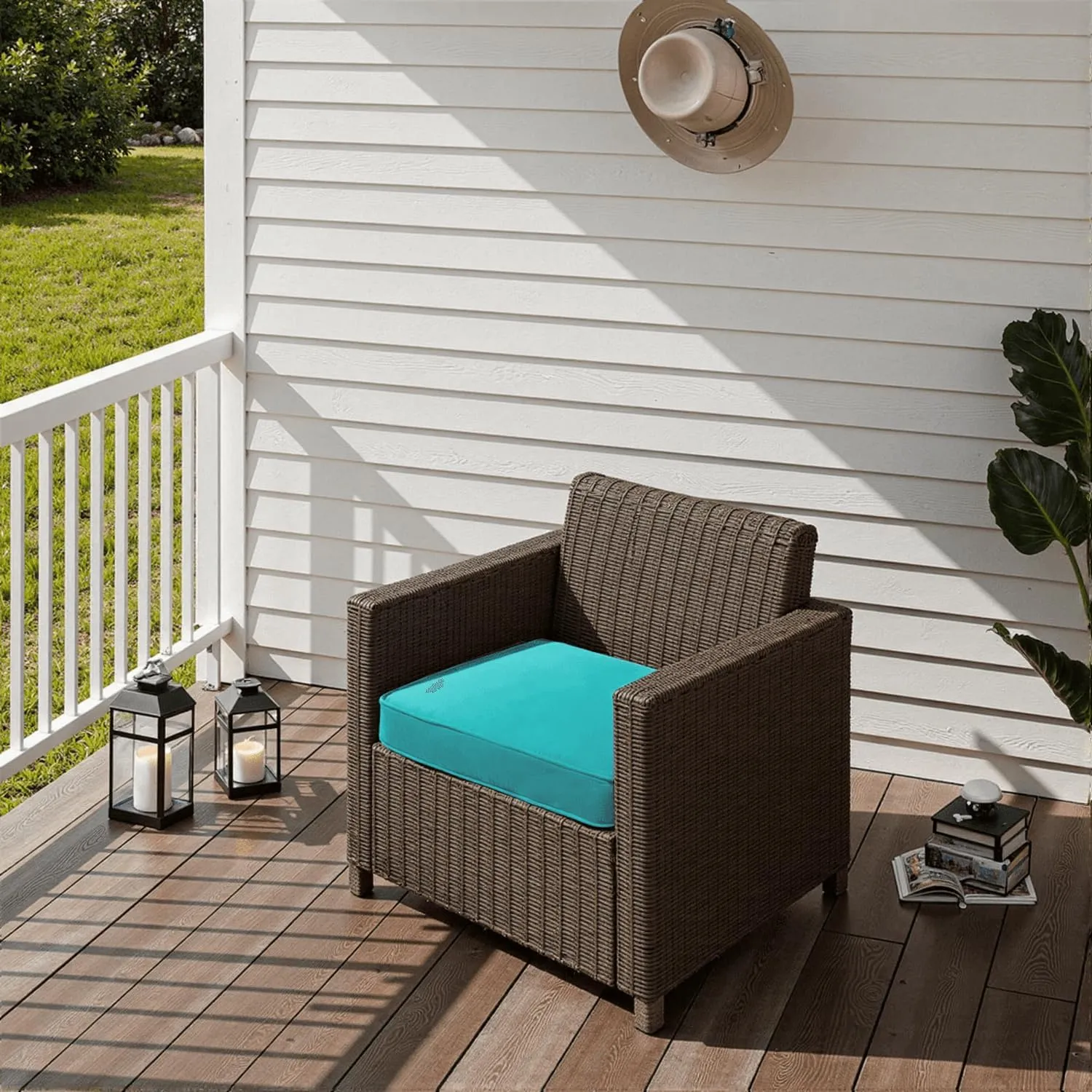 Outdoor Chair Cushions 24 x 24 x 4 Inch, Waterproof & Fade Resistant Patio Seat Cushion for Furniture with Handle and Ties, Thick Seating Pads for Outside Sofa Couch Set of 2, Teal