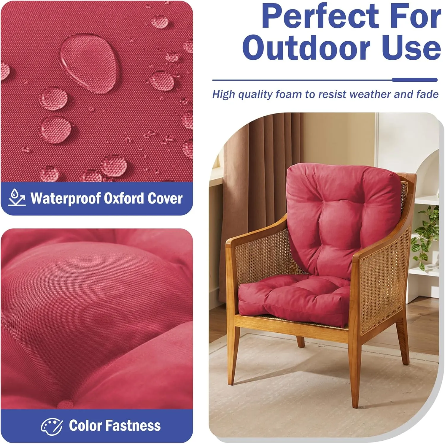 Outdoor Chair Cushions Set of 2, Patio Chair Cushions with Ties, 19x19 Tufted Outdoor Seat Cushions, Waterproof Patio Furniture Cushions, Outdoor Dining Chair Pads, Burgundy