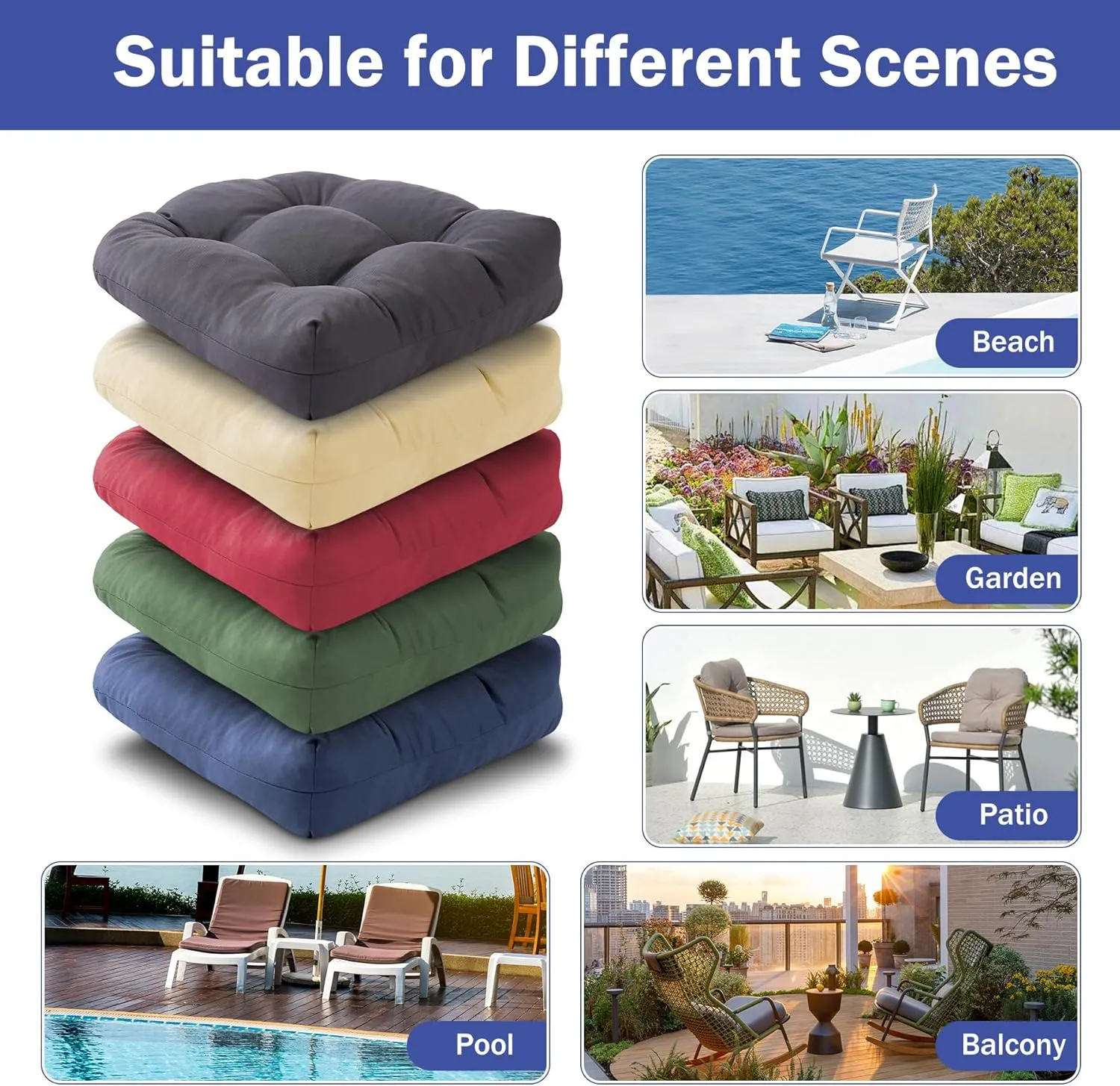Outdoor Chair Cushions Set of 2, Patio Chair Cushions with Ties, 19x19 Tufted Outdoor Seat Cushions, Waterproof Patio Furniture Cushions, Outdoor Dining Chair Pads, Burgundy