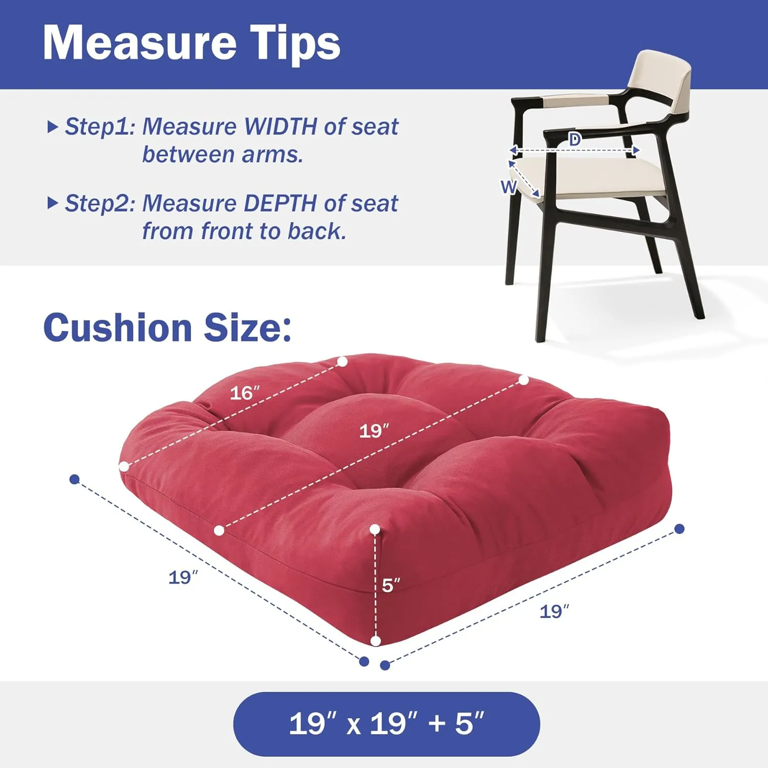 Outdoor Chair Cushions Set of 2, Patio Chair Cushions with Ties, 19x19 Tufted Outdoor Seat Cushions, Waterproof Patio Furniture Cushions, Outdoor Dining Chair Pads, Burgundy
