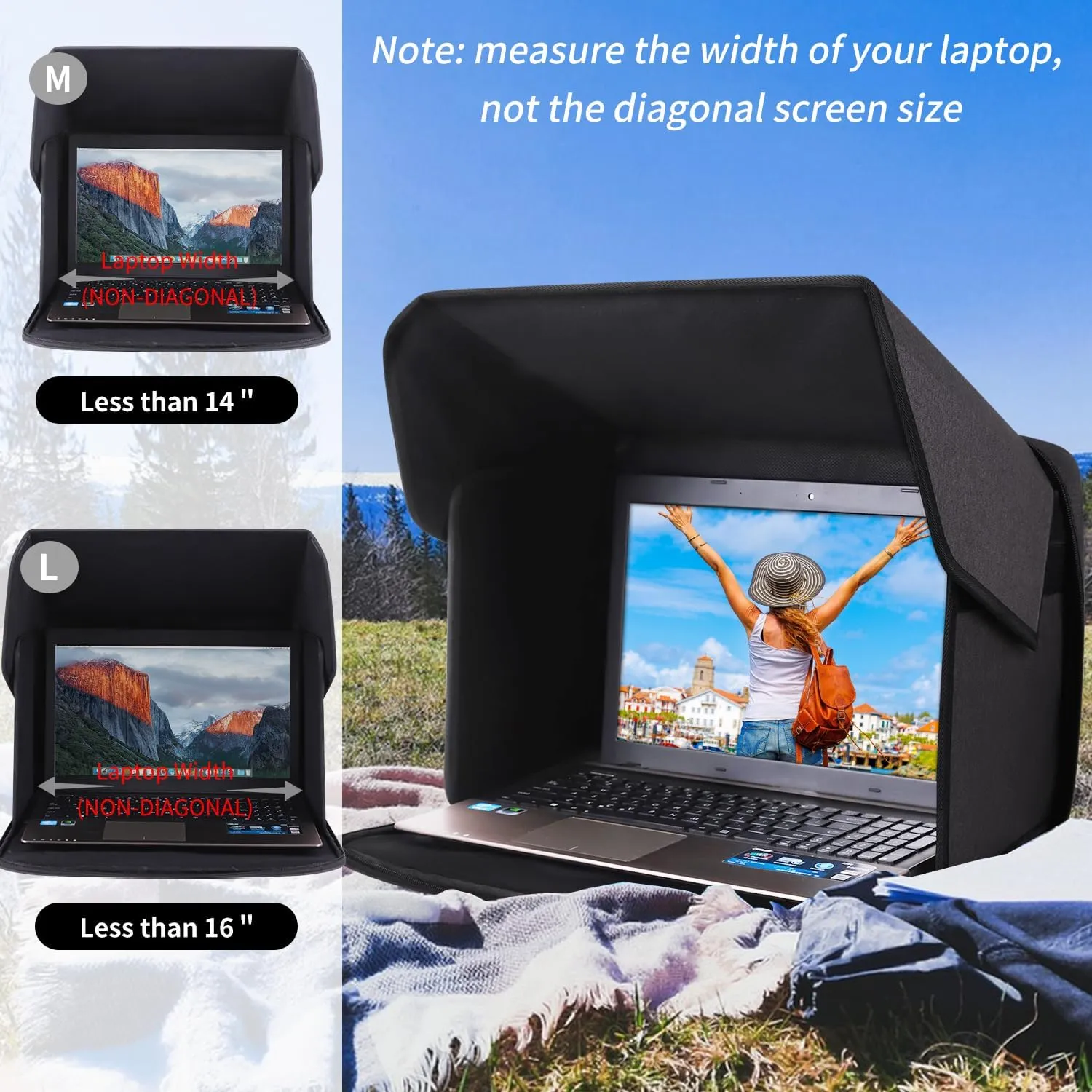 Outdoor Laptop Sun Shade Portable Shield Cover for Work Outside,Computer Privacy Hood Cover,Compurer Bag Shade Sleeve Case for 12-14in(Patent Pending)