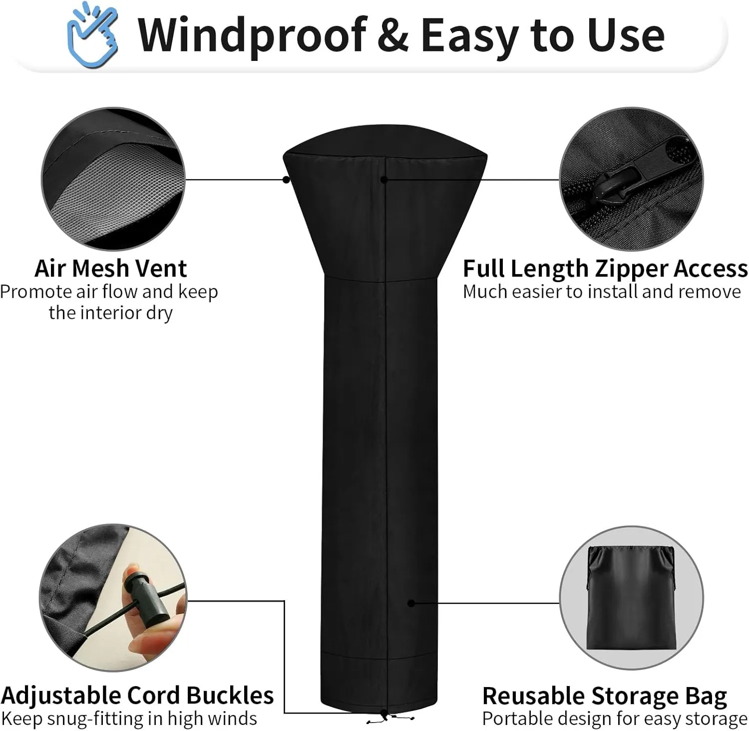 OutdoorLines Waterproof Outdoor Patio Heater Covers with Zipper and Storage Bag, Dust-proof UV-Resistant Windproof Propane Heavy Duty Heater Cover for Standing Heater, 2 Packs-89Hx33Dx19B inch Black