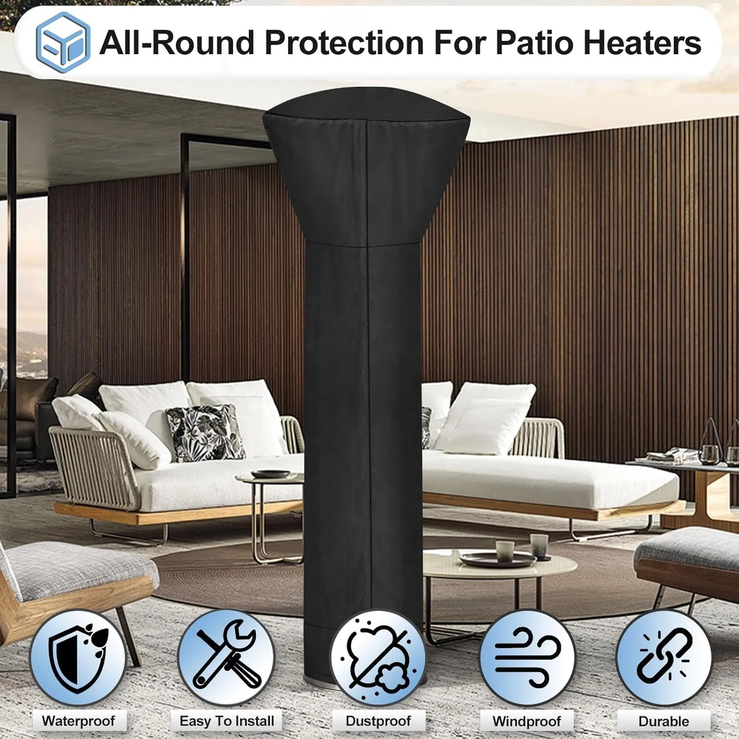 OutdoorLines Waterproof Outdoor Patio Heater Covers with Zipper and Storage Bag, Dust-proof UV-Resistant Windproof Propane Heavy Duty Heater Cover for Standing Heater, 2 Packs-89Hx33Dx19B inch Black