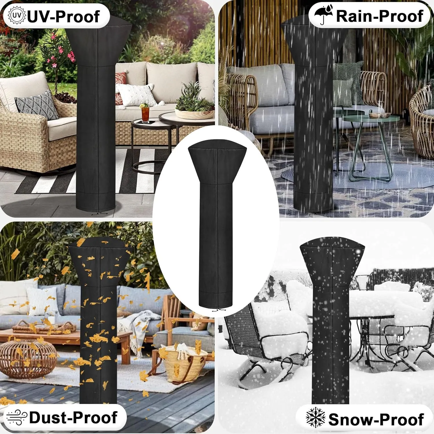 OutdoorLines Waterproof Outdoor Patio Heater Covers with Zipper and Storage Bag, Dust-proof UV-Resistant Windproof Propane Heavy Duty Heater Cover for Standing Heater, 2 Packs-89Hx33Dx19B inch Black