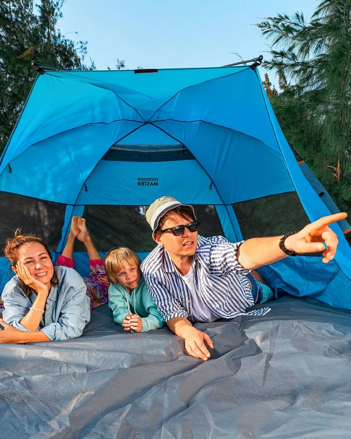 OutdoorMaster Beach Tent for 3-4 Person - Easy Setup and Portable Beach Shade Sun Shelter Canopy with UPF 50  UV Protection Removable Skylight Family Size