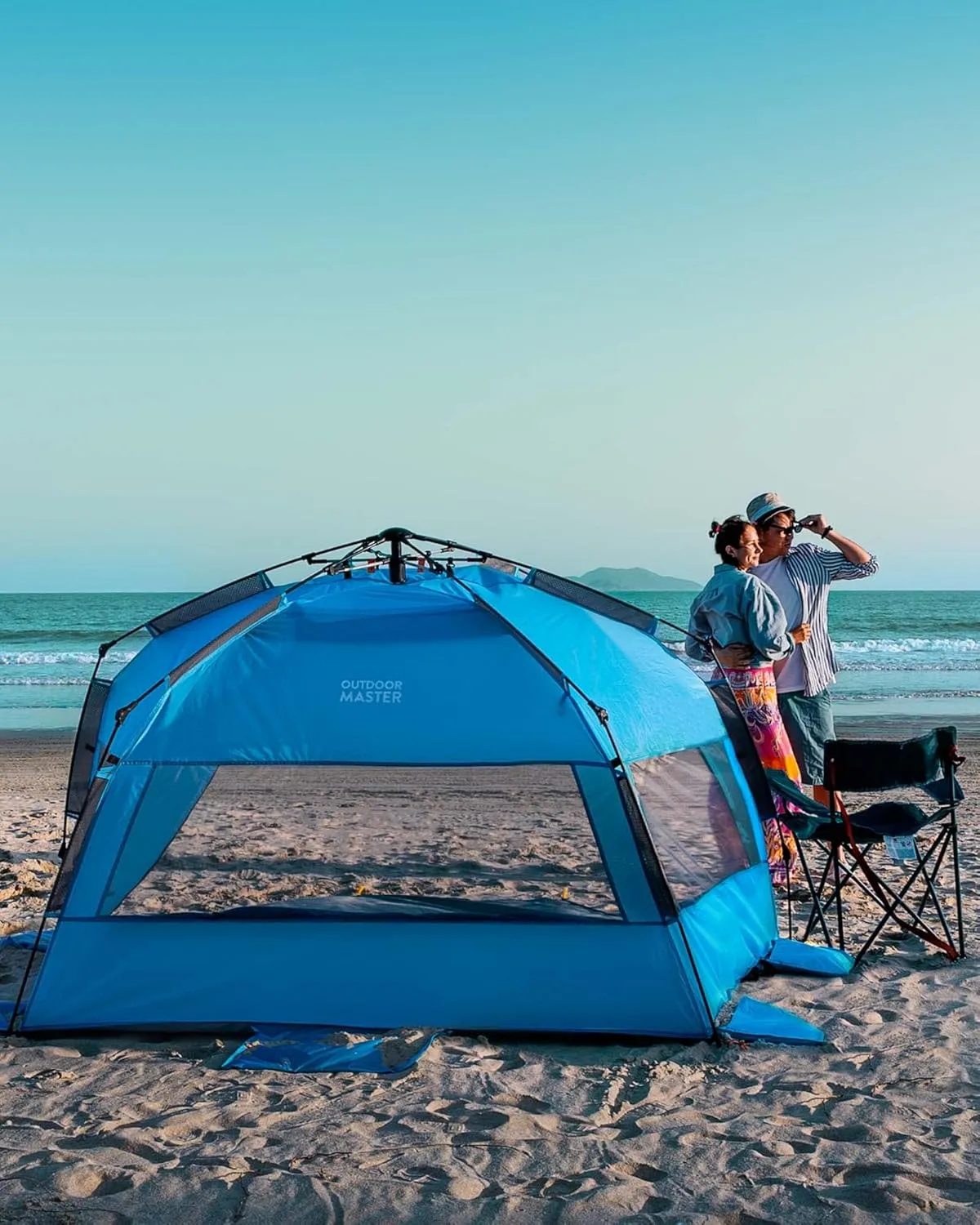 OutdoorMaster Beach Tent for 3-4 Person - Easy Setup and Portable Beach Shade Sun Shelter Canopy with UPF 50  UV Protection Removable Skylight Family Size