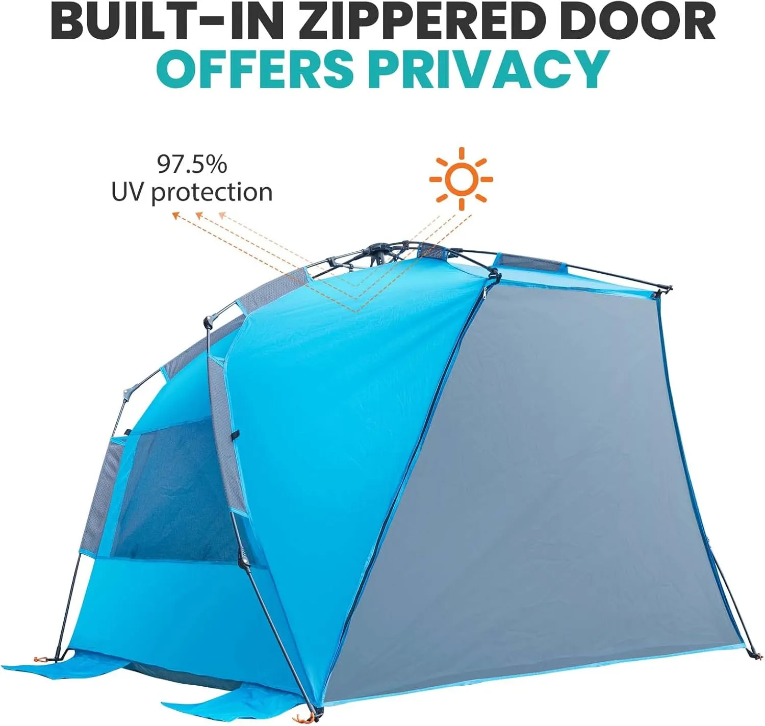 OutdoorMaster Beach Tent for 3-4 Person - Easy Setup and Portable Beach Shade Sun Shelter Canopy with UPF 50  UV Protection Removable Skylight Family Size