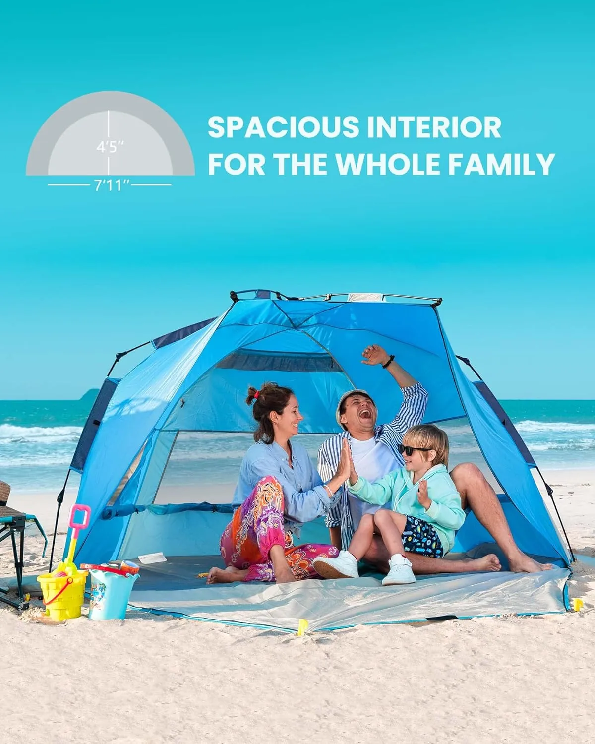 OutdoorMaster Beach Tent for 3-4 Person - Easy Setup and Portable Beach Shade Sun Shelter Canopy with UPF 50  UV Protection Removable Skylight Family Size