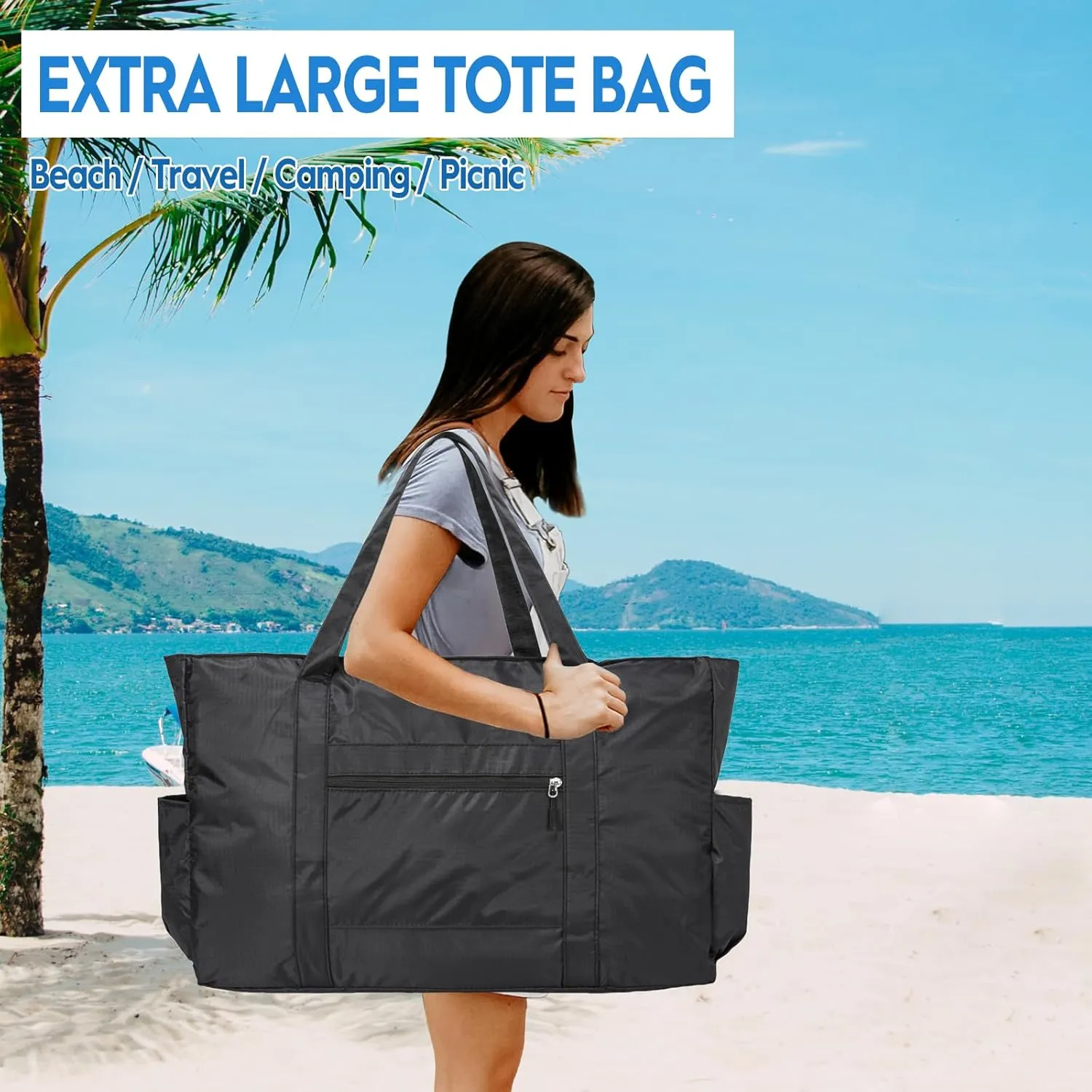 Outrip Extra Large Beach Tote Bags for Family Waterproof Pool Bag for Women with Zipper
