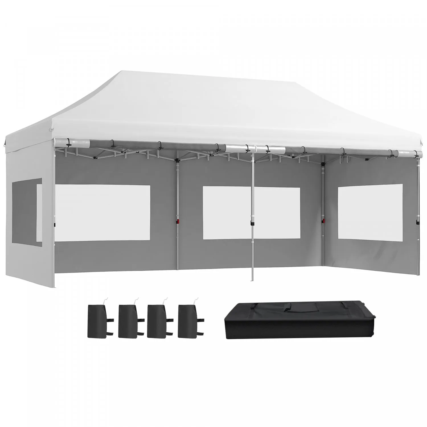 Outsunny 20' X 10' Pop-up Canopy Instant Tent Shelter W/ Roller Bag, White|Outsunny Abri De Tente Instantane 20' X 10' Auvent Escamotable, Blanc