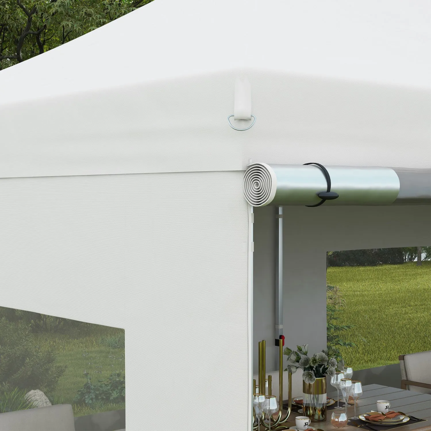 Outsunny 20' X 10' Pop-up Canopy Instant Tent Shelter W/ Roller Bag, White|Outsunny Abri De Tente Instantane 20' X 10' Auvent Escamotable, Blanc