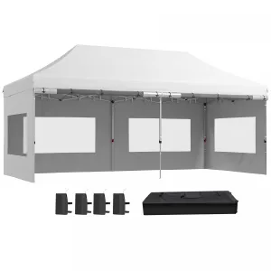 Outsunny 20' X 10' Pop-up Canopy Instant Tent Shelter W/ Roller Bag, White|Outsunny Abri De Tente Instantane 20' X 10' Auvent Escamotable, Blanc