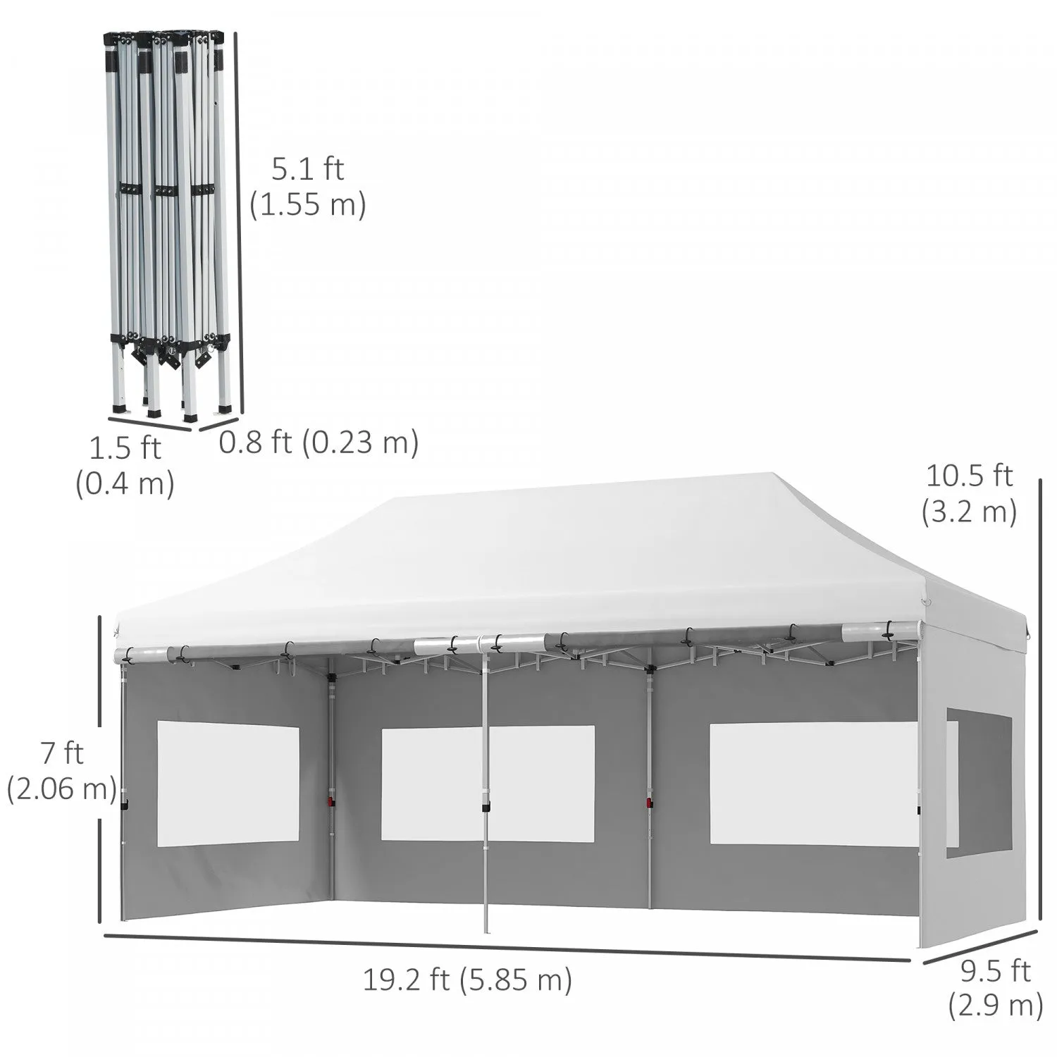 Outsunny 20' X 10' Pop-up Canopy Instant Tent Shelter W/ Roller Bag, White|Outsunny Abri De Tente Instantane 20' X 10' Auvent Escamotable, Blanc
