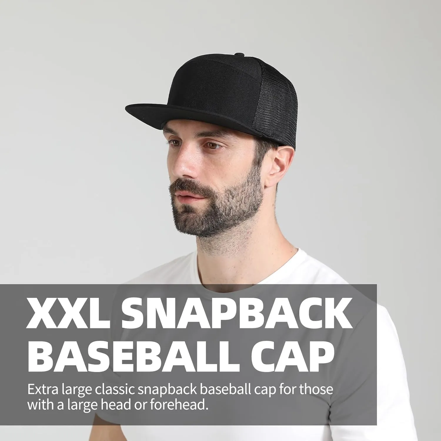 Oversize XXL Blank Flatbill Mesh Snapback Cap for Big Head 23.6"-25.6" Extra Large 6 Panel Camper Style Hat Baseball Cap