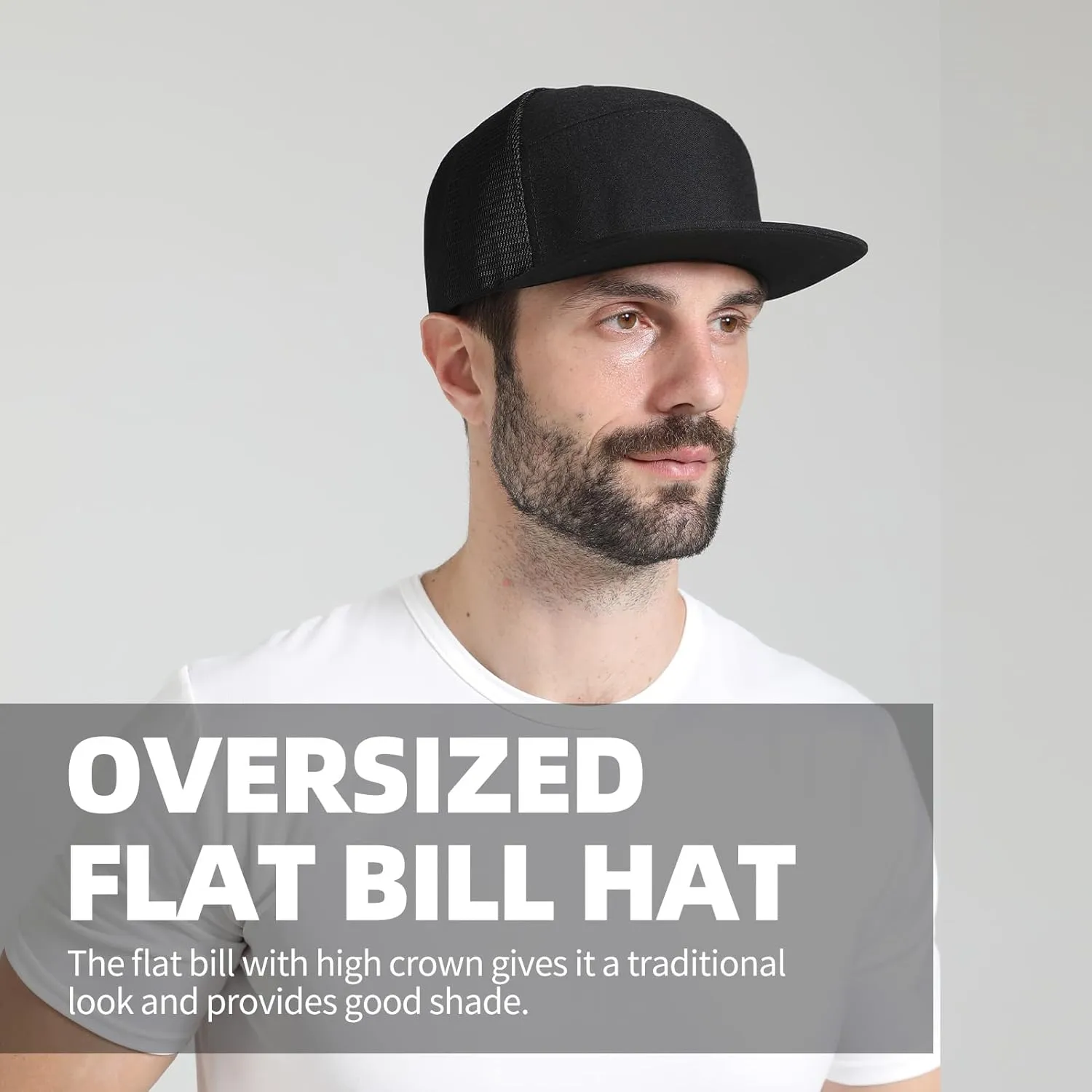 Oversize XXL Blank Flatbill Mesh Snapback Cap for Big Head 23.6"-25.6" Extra Large 6 Panel Camper Style Hat Baseball Cap