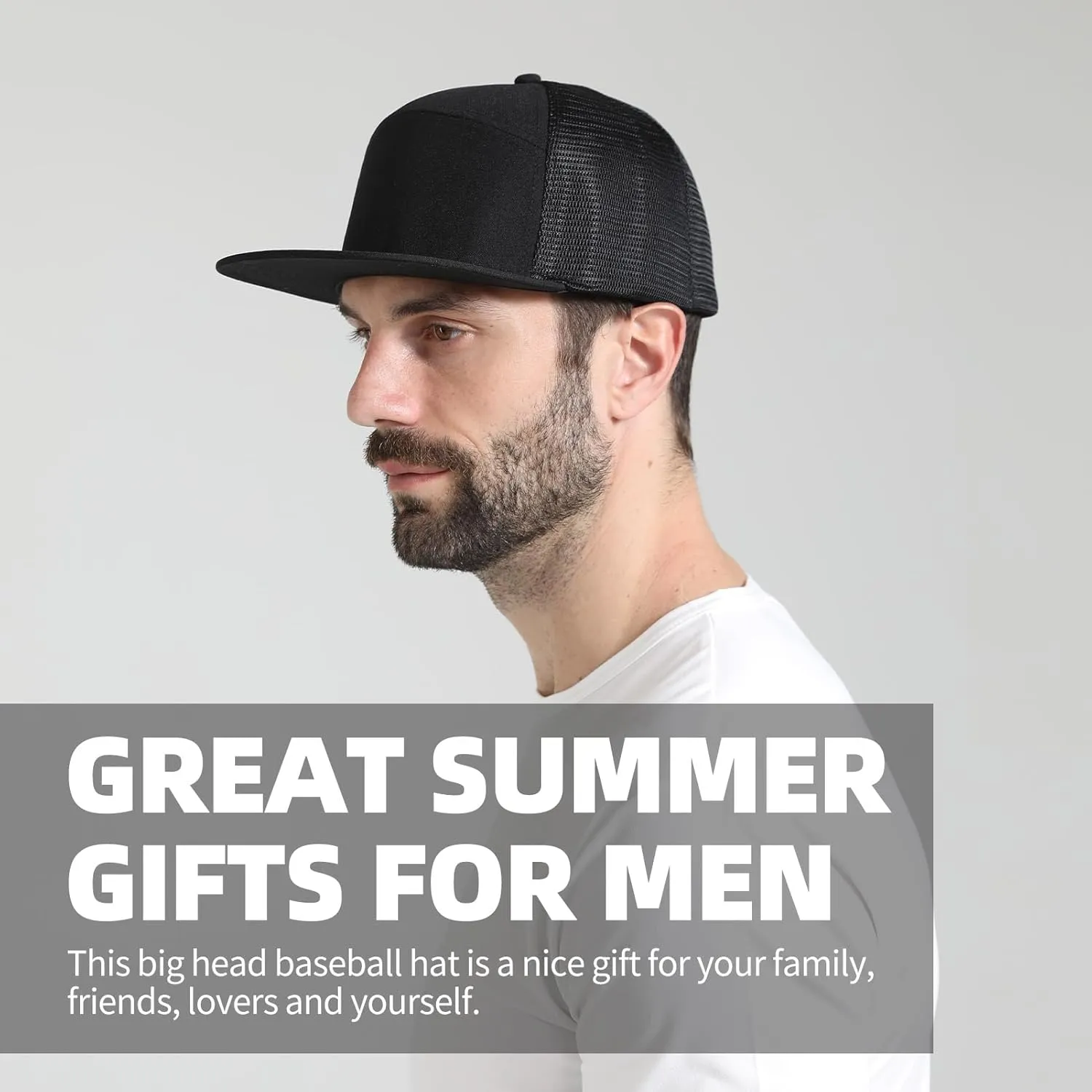 Oversize XXL Blank Flatbill Mesh Snapback Cap for Big Head 23.6"-25.6" Extra Large 6 Panel Camper Style Hat Baseball Cap