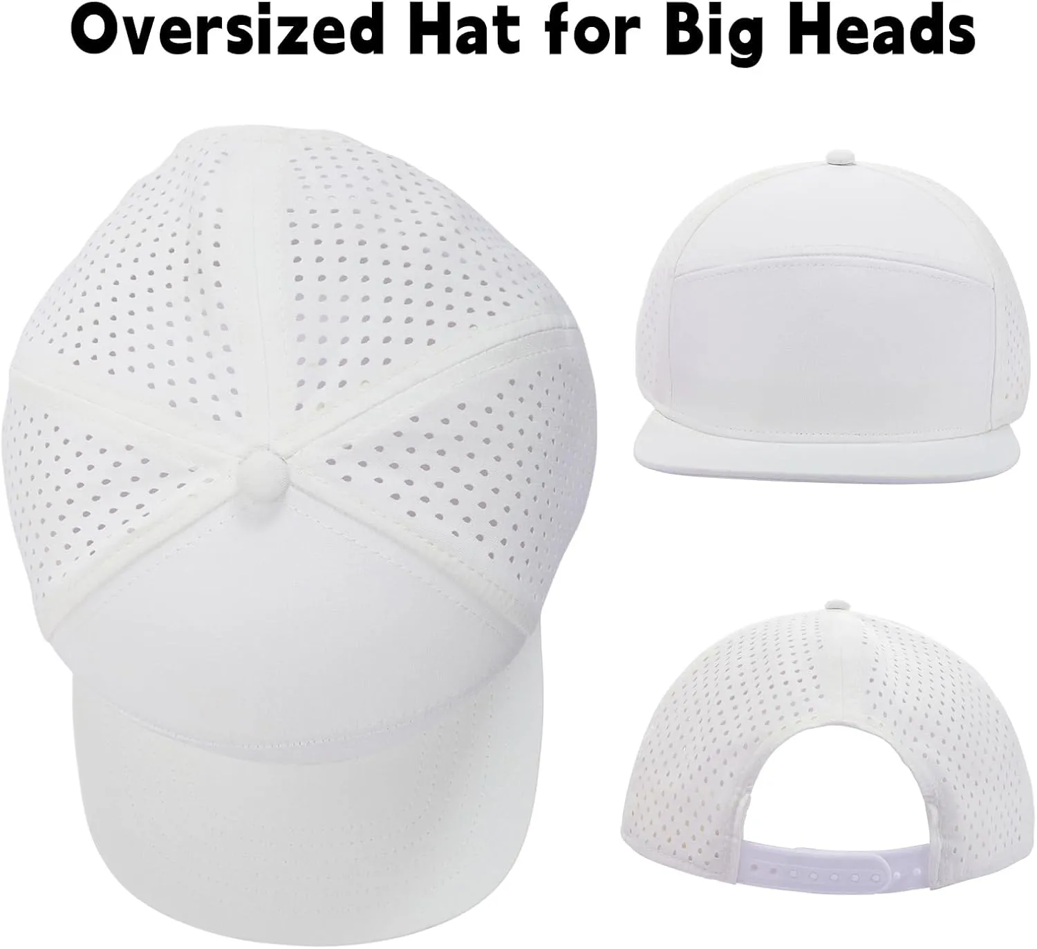 Oversize XXL Blank Flatbill Mesh Snapback Cap for Big Head 23.6"-25.6" Extra Large 6 Panel Camper Style Hat Baseball Cap