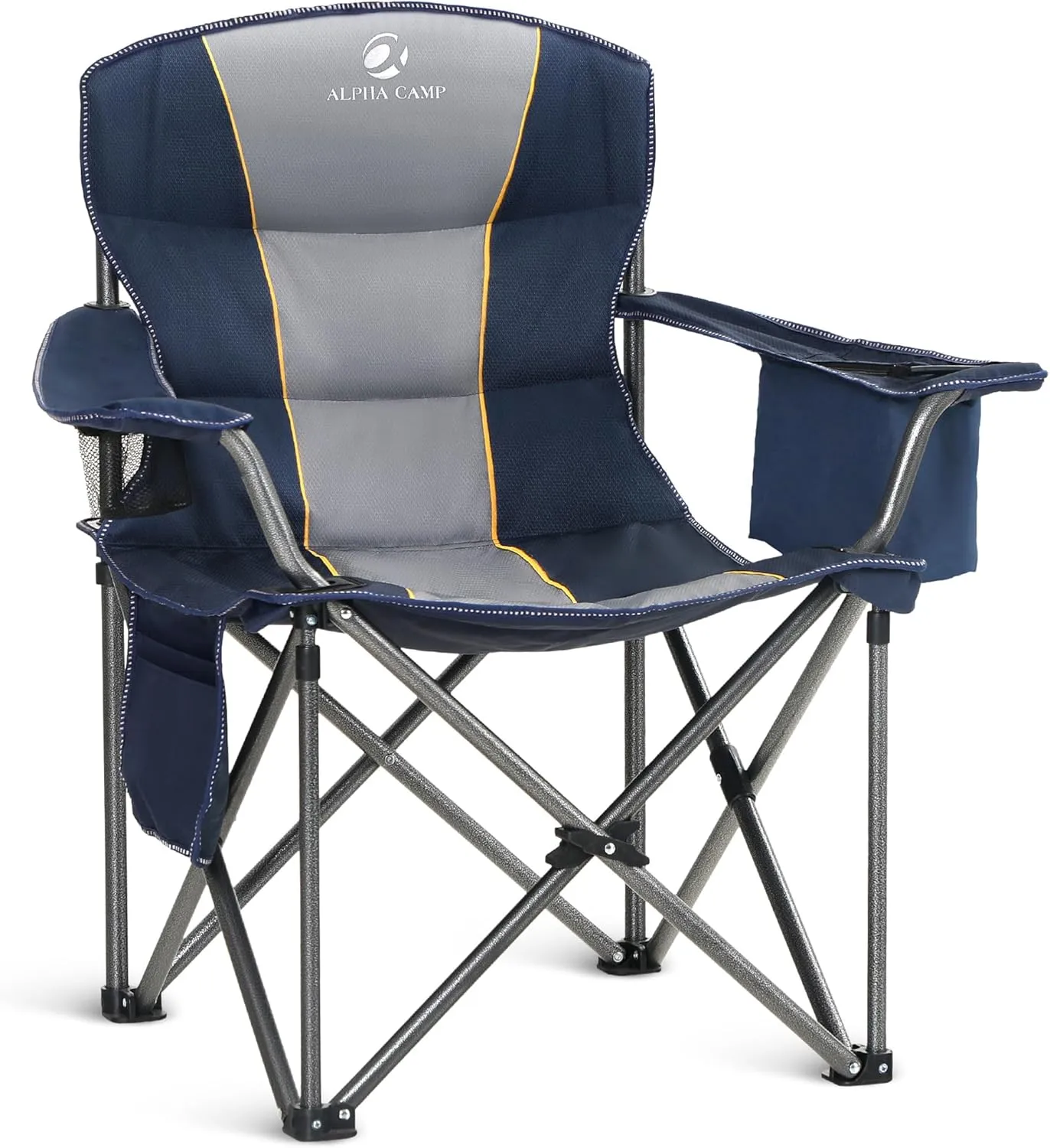Oversized Camping Folding Chair Heavy Duty with Cooler Bag Steel Frame 450lbs Capacity Foldable with Padded Armrests 4-Pole Support Portable Outdoor Lawn Beach Hiking Blue (1)