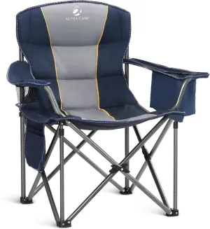 Oversized Camping Folding Chair Heavy Duty with Cooler Bag Steel Frame 450lbs Capacity Foldable with Padded Armrests 4-Pole Support Portable Outdoor Lawn Beach Hiking Blue (1)