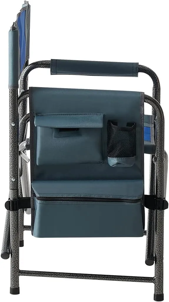 Oversized Padded Folding Chair with Side Table - 400lb Capacity Portable Directors Chair for Camping Picnics Fishing Indoor Outdoor Use Lightweight Oxford Fabric (2-Piece Blue)