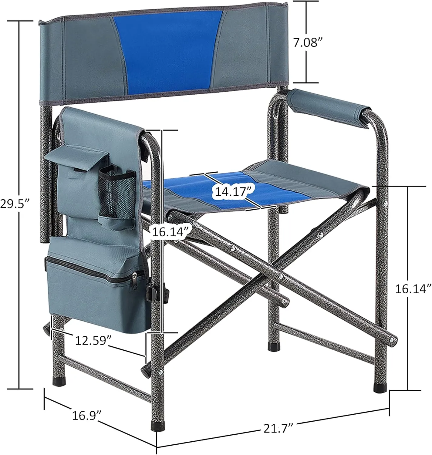 Oversized Padded Folding Chair with Side Table - 400lb Capacity Portable Directors Chair for Camping Picnics Fishing Indoor Outdoor Use Lightweight Oxford Fabric (2-Piece Blue)