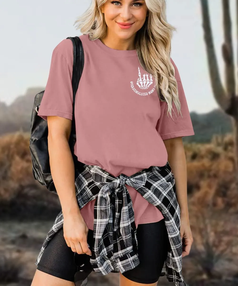 Overstimulated Moms Club Shirt Oversized Mama Shirts Funny Mom Life Graphic Tees Casual Short Sleeve Trendy Tops
