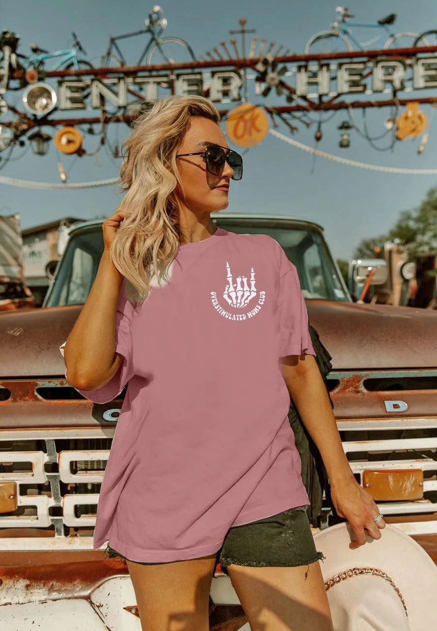Overstimulated Moms Club Shirt Oversized Mama Shirts Funny Mom Life Graphic Tees Casual Short Sleeve Trendy Tops