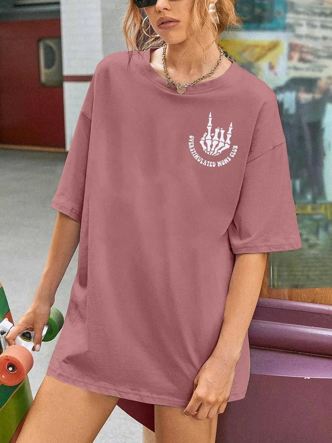 Overstimulated Moms Club Shirt Oversized Mama Shirts Funny Mom Life Graphic Tees Casual Short Sleeve Trendy Tops
