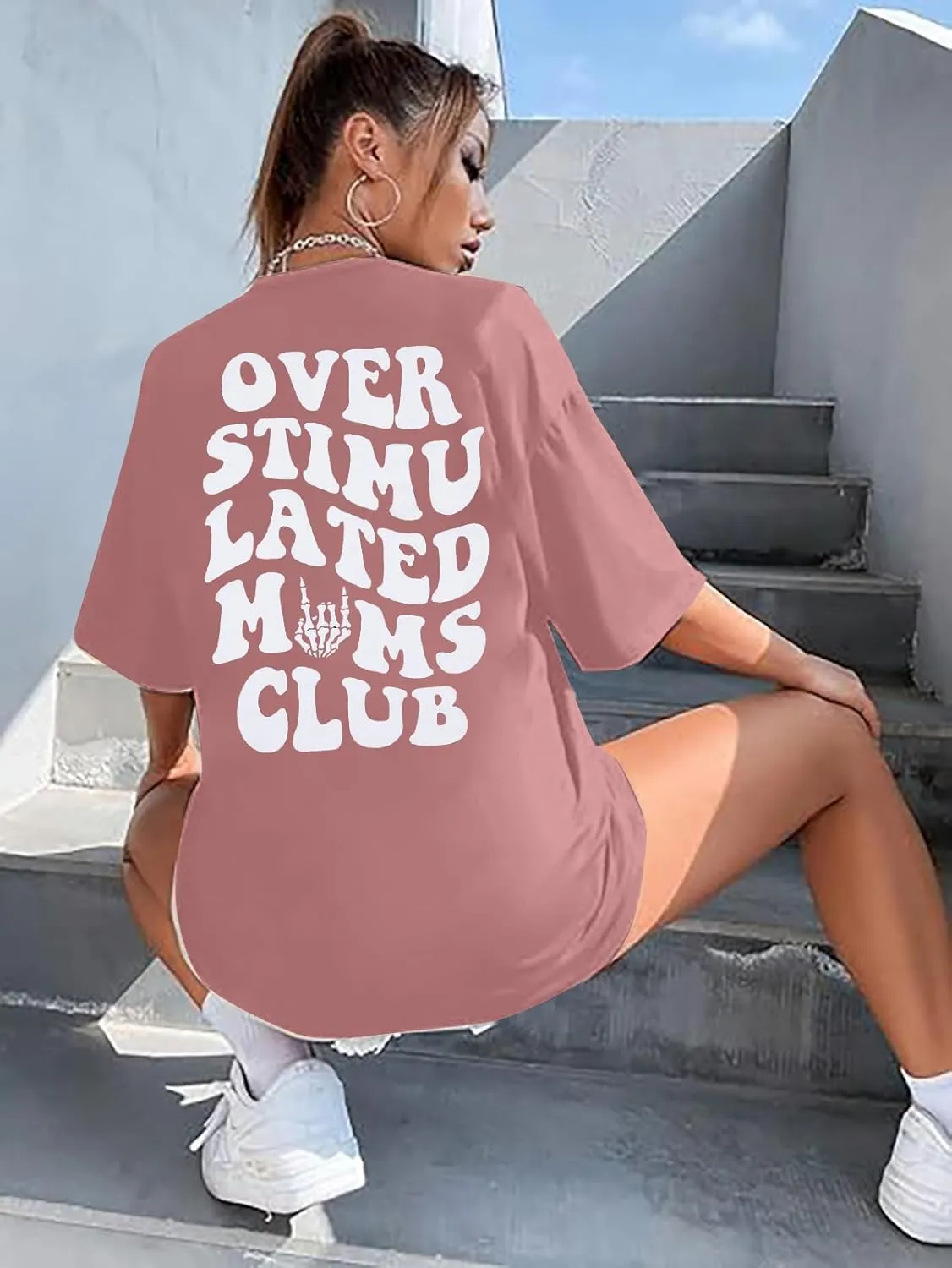 Overstimulated Moms Club Shirt Oversized Mama Shirts Funny Mom Life Graphic Tees Casual Short Sleeve Trendy Tops