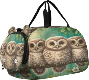 Owl Kids Overnight Sports Duffel Bags with Shoe Compartment & Wet Pocket Travel Sport Gym Bag for Girls Boys