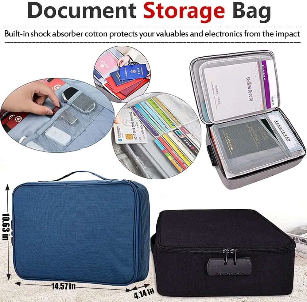 Oxford Document Organizer with Safe Code Lock,Storage Pouch Credential Bag Diploma Storage Important Document and File Pocket, Laptop, Notebooks,Bank Cards Valuables Travel Bag with Separators (Black)