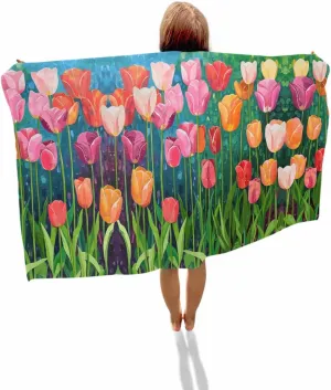 Painting Beach Towel 35"x70" Microfiber Beach Towels Oversized Sand Free Quick Dry Beach Towel/Bath Towels/Yoga Towel/Pool Towels/Travel Towel for Women Men Girls Kids-Vegetable Tulips