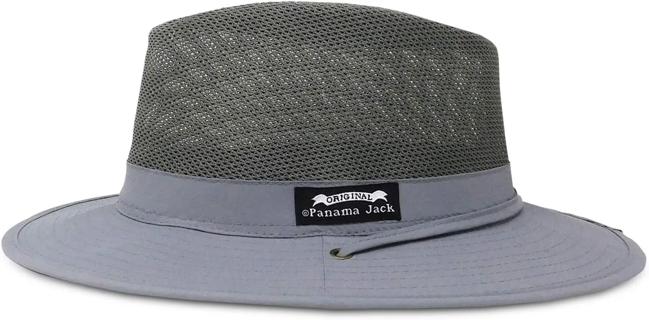 Panama Jack Nylon Mesh Safari Hat - Lightweight, UPF (SPF) 50  Sun Protection, 2 1/2" Big Brim, Chin Strap