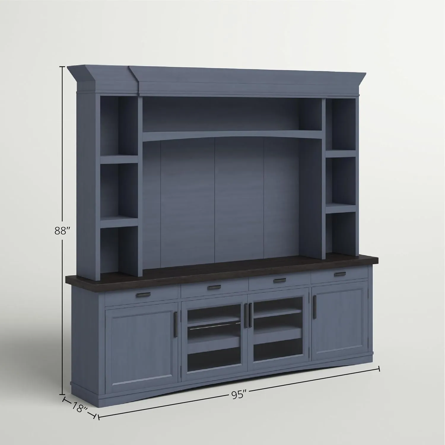 Parker House Americana Modern Wood TV Console with Hutch Back Panel in Denim