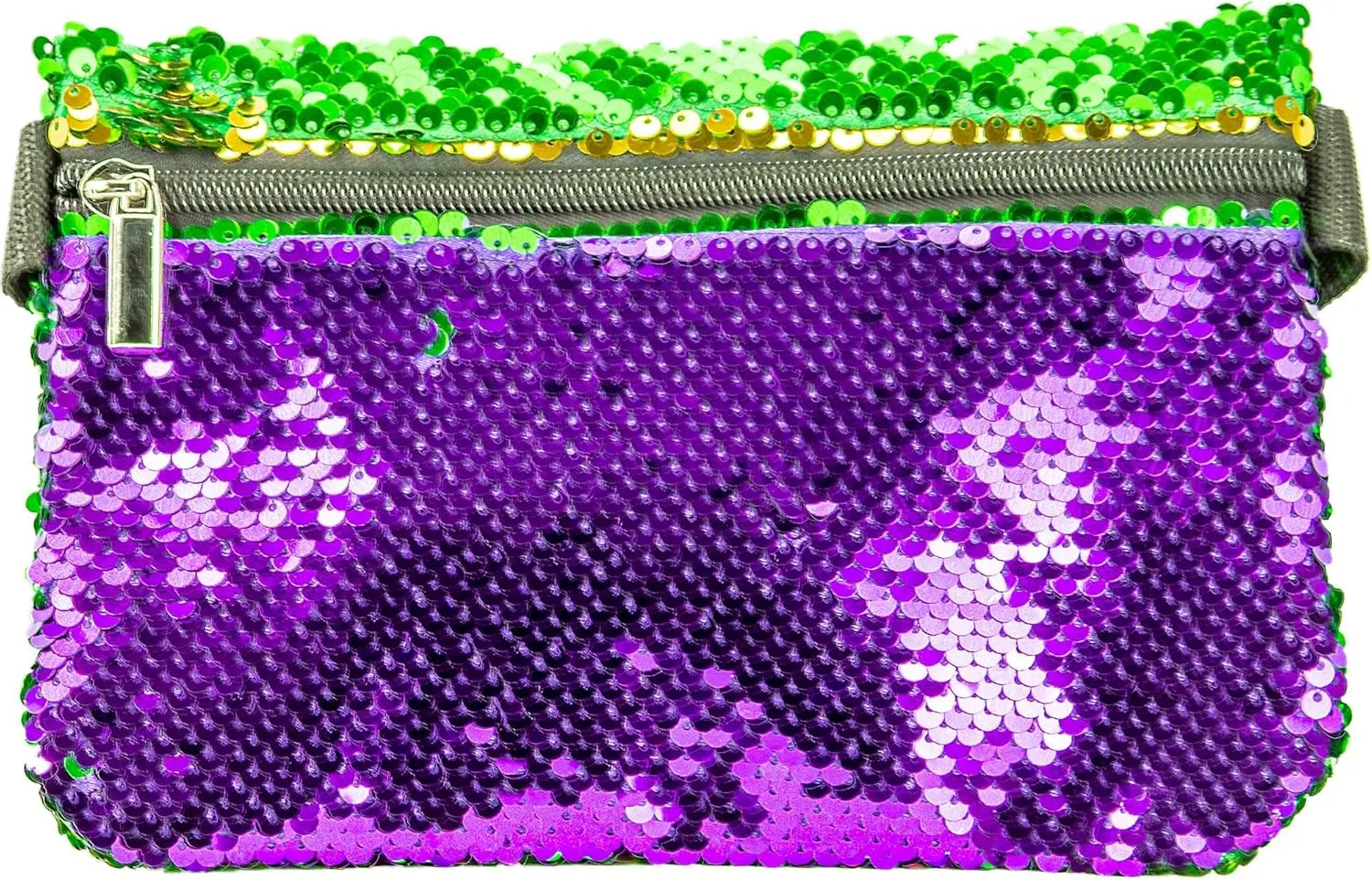 Party City Mardi Gras Flip Sequin Fanny Pack, Reversible Sequins, Metal Zip Closure, Adjustable Strap with Buckle