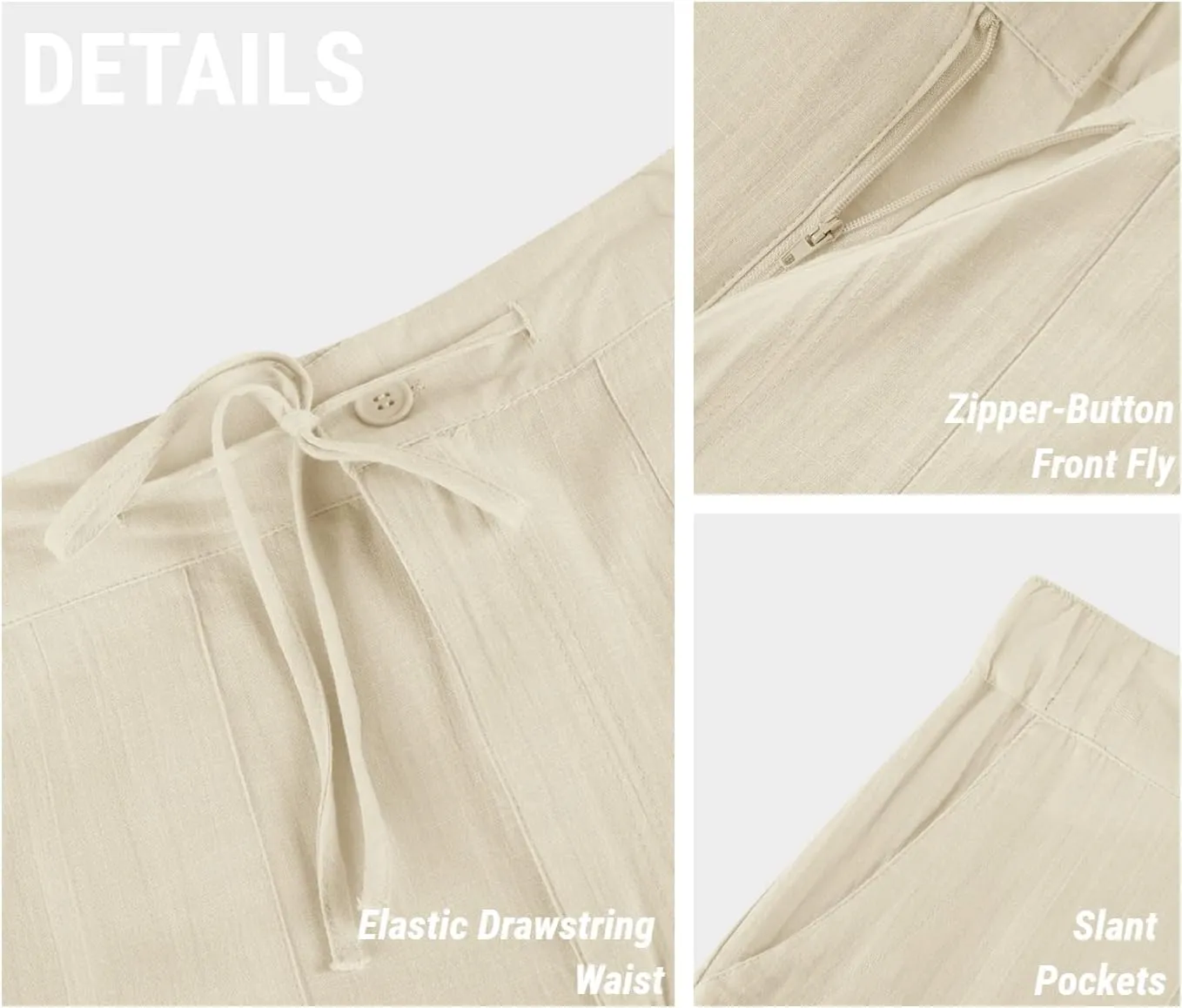 PASLTER Mens Casual Linen Pants Loose Fit Elastic Drawstring Waist Straight-Legs Summer Yoga Beach Long Pants