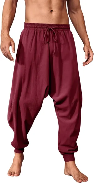 PASLTER Mens Pirate Pants Medieval Viking Costume Trousers Renaissance Halloween Baggy Harem Linen Pants